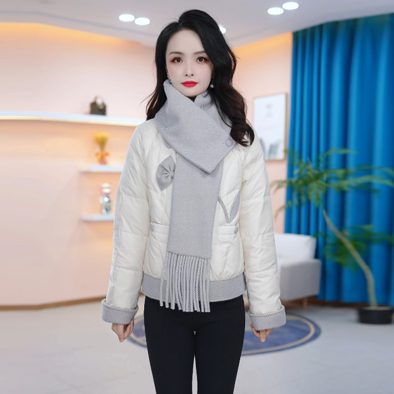 【羽绒服】冬季白鸭绒围巾羽绒服百搭新款时尚气质休闲保暖外套女