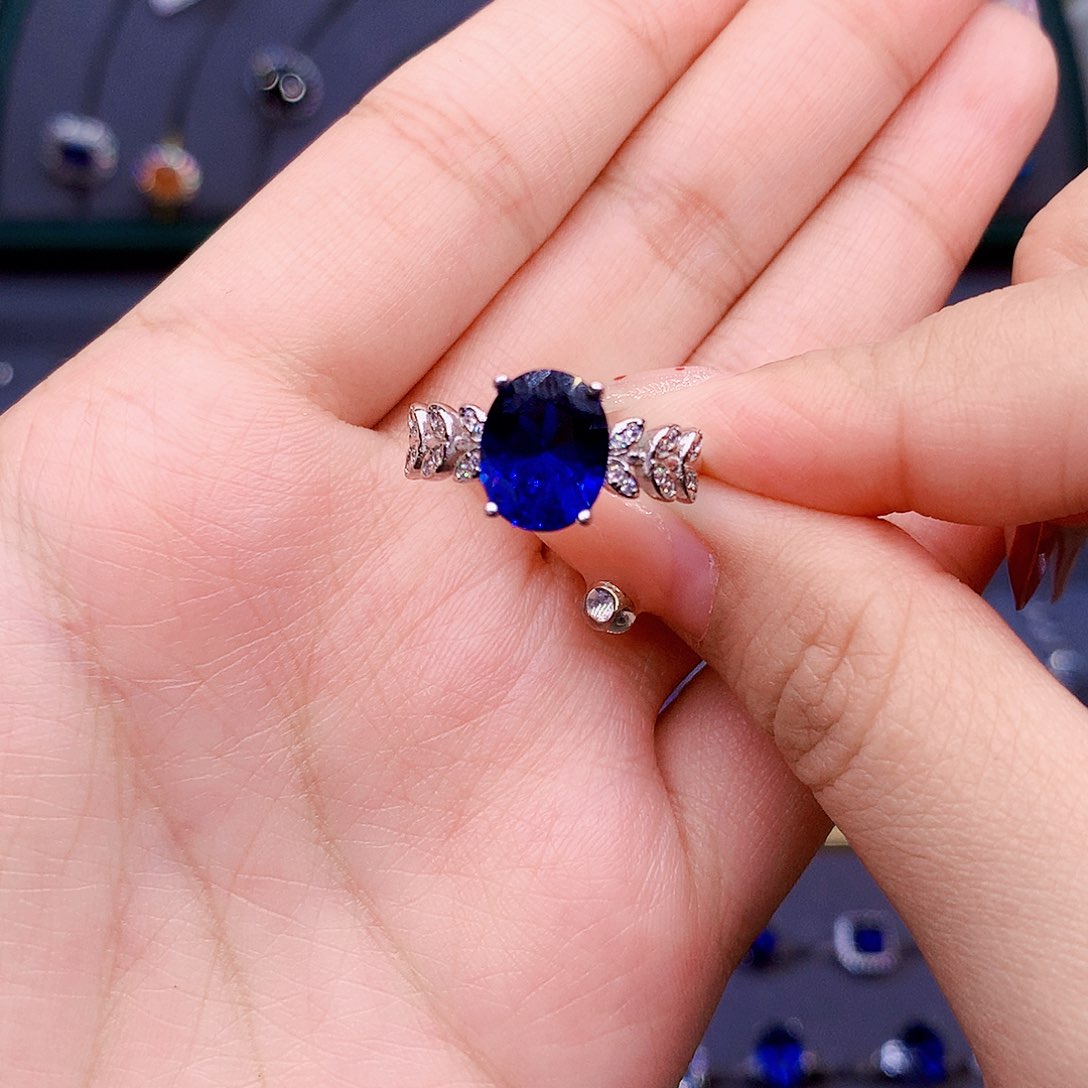 蓝宝石戒指银S925镶嵌