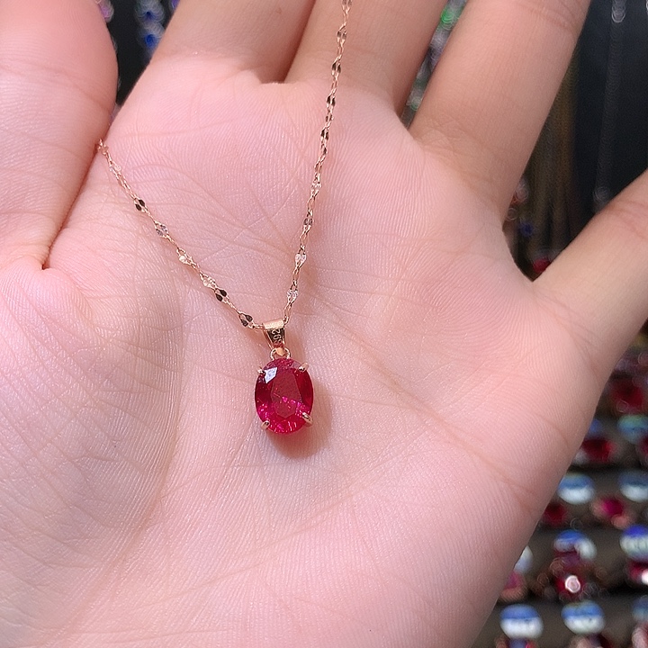 红宝石吊坠(赠链)银S925镶嵌79
