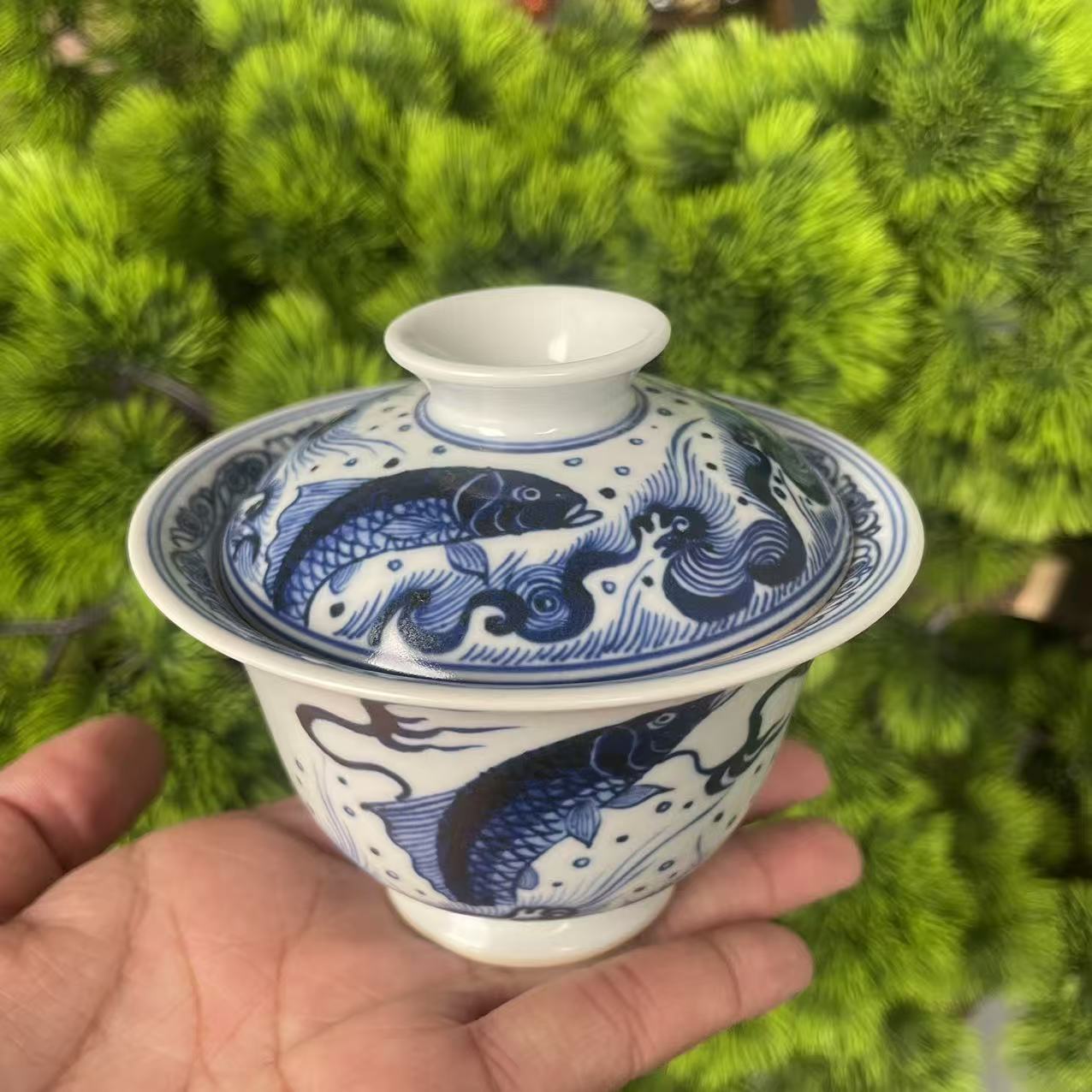 青花鱼话龙-=二才盖碗 150ml-AA1406