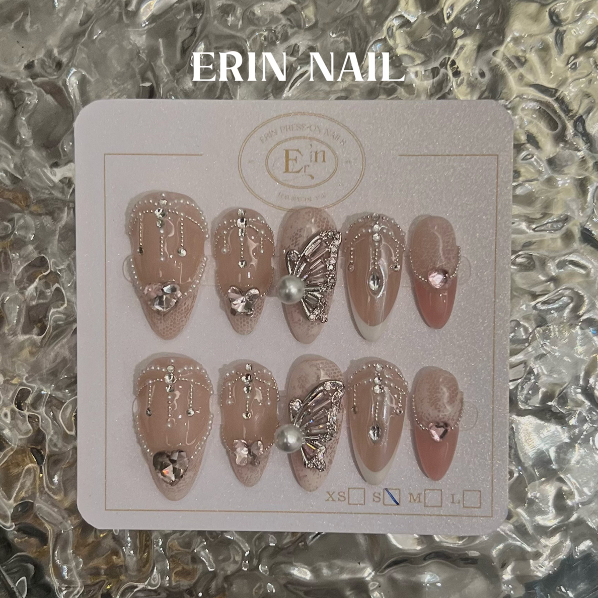 【ERIN NAIL｜蝶恋】高级纯欲珍珠蝴蝶极光法式粉色穿戴式美甲