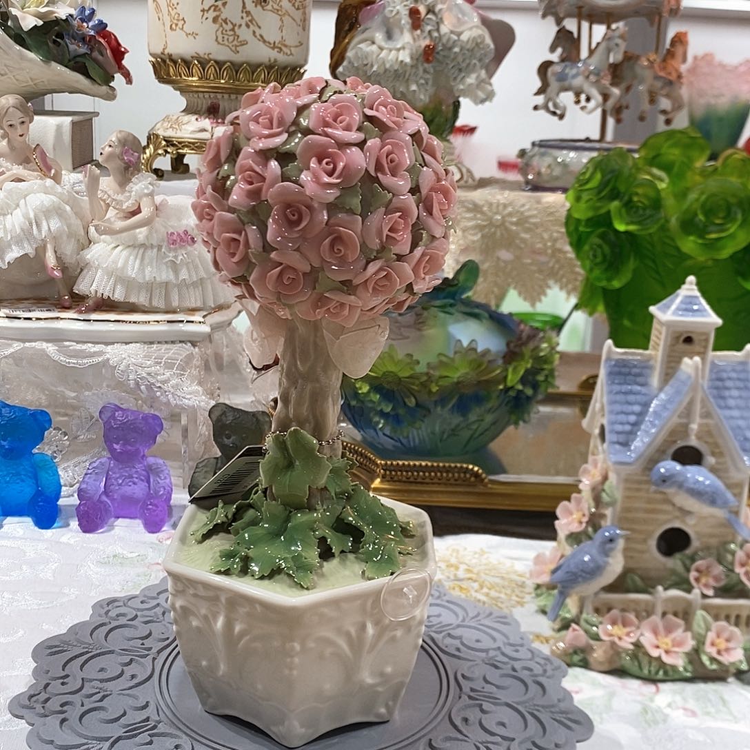 摆件C123骨瓷玫瑰花球摆件礼盒装