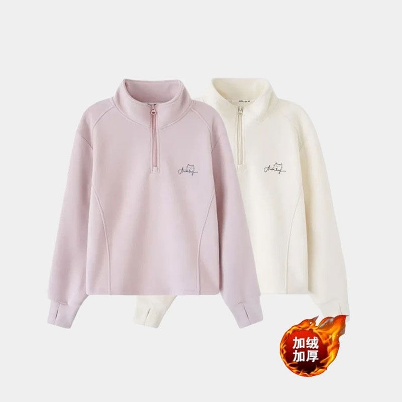 女童冬季加绒卫衣休闲百搭长袖小女孩半高领绒衫时尚洋气德绒上衣