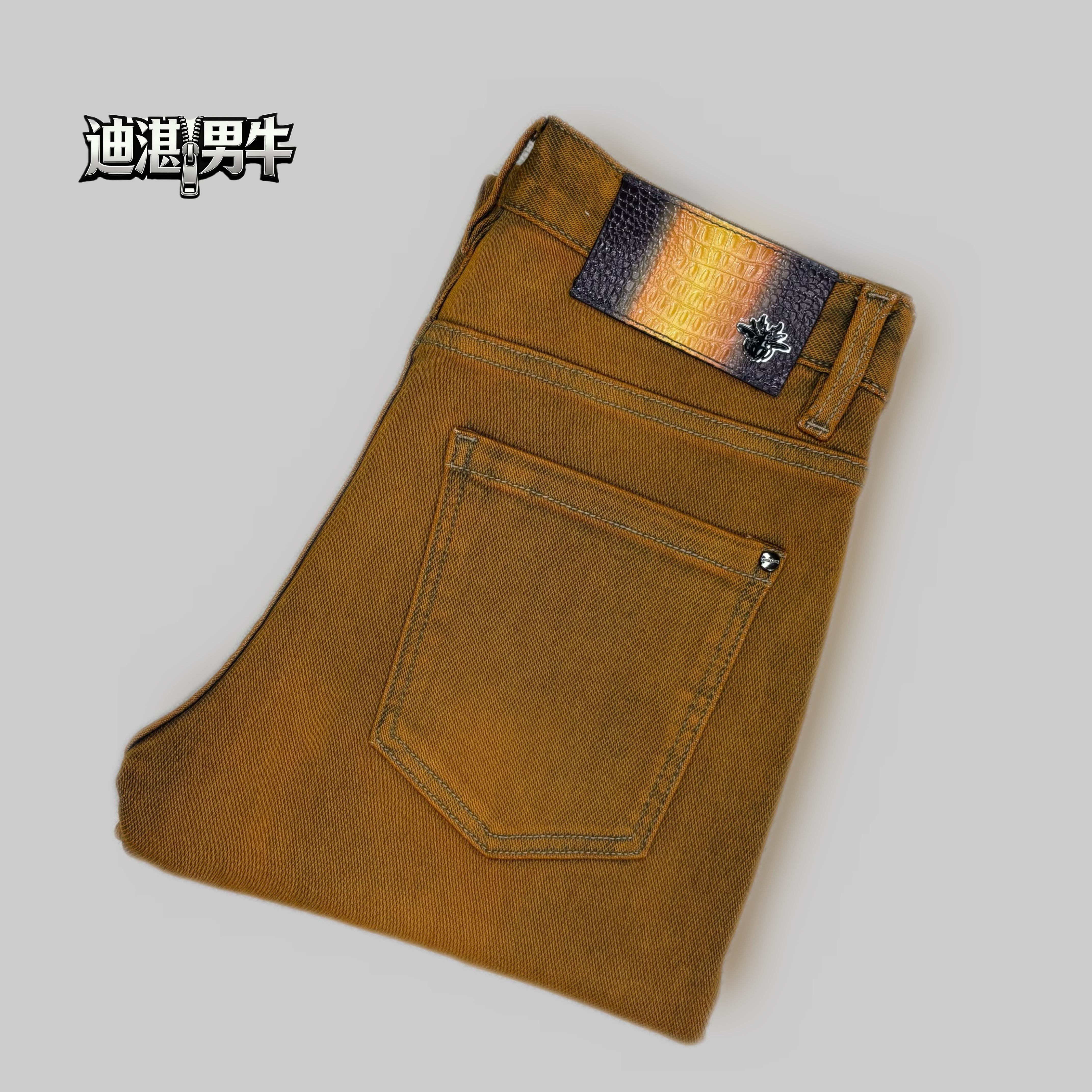 2025秋冬新款简欧风男士轻奢宝黄色时尚百搭修身弹力牛仔裤805