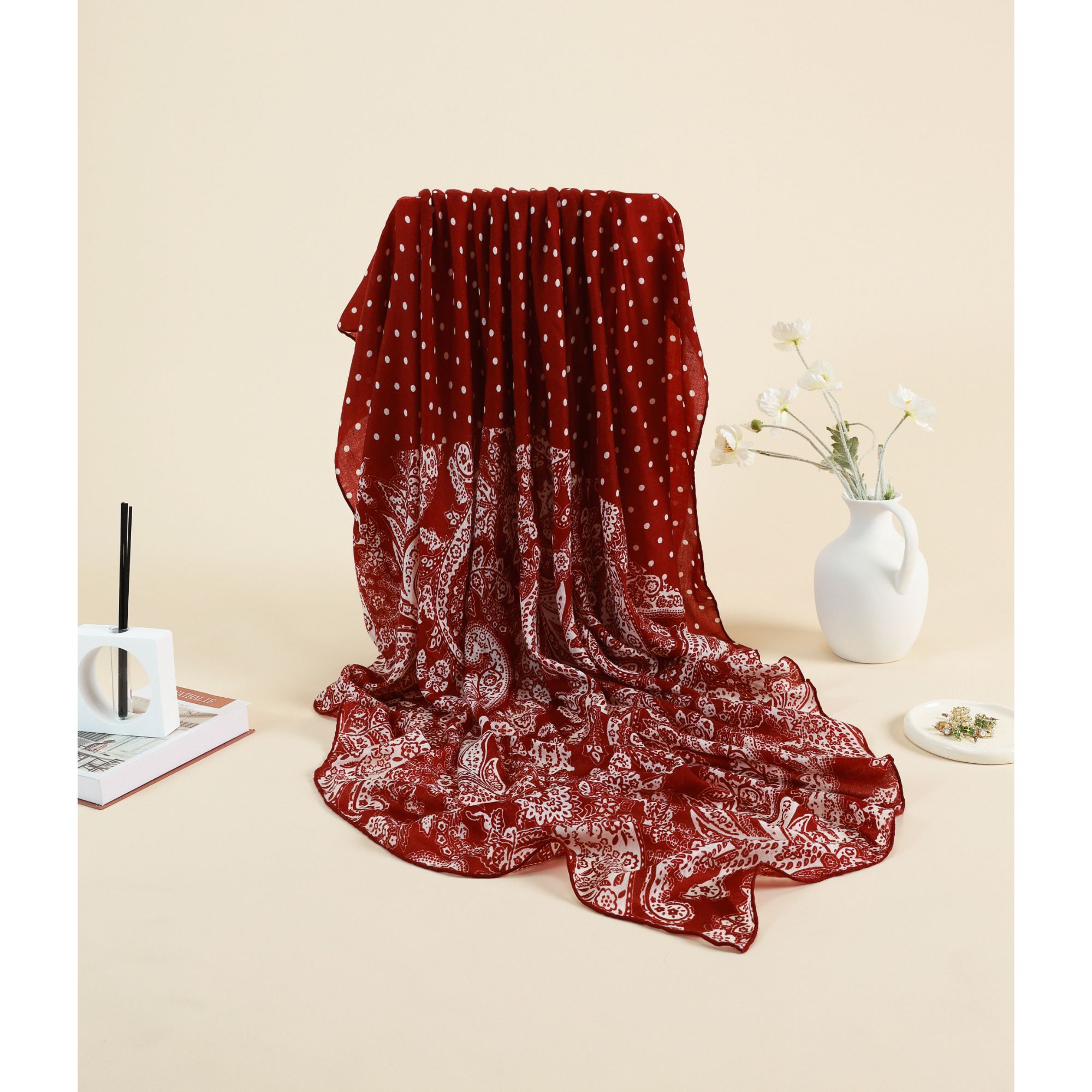 奢凌羊「绛星缠花」100%羊毛秋冬季高级感保暖围巾印花外披肩旅游