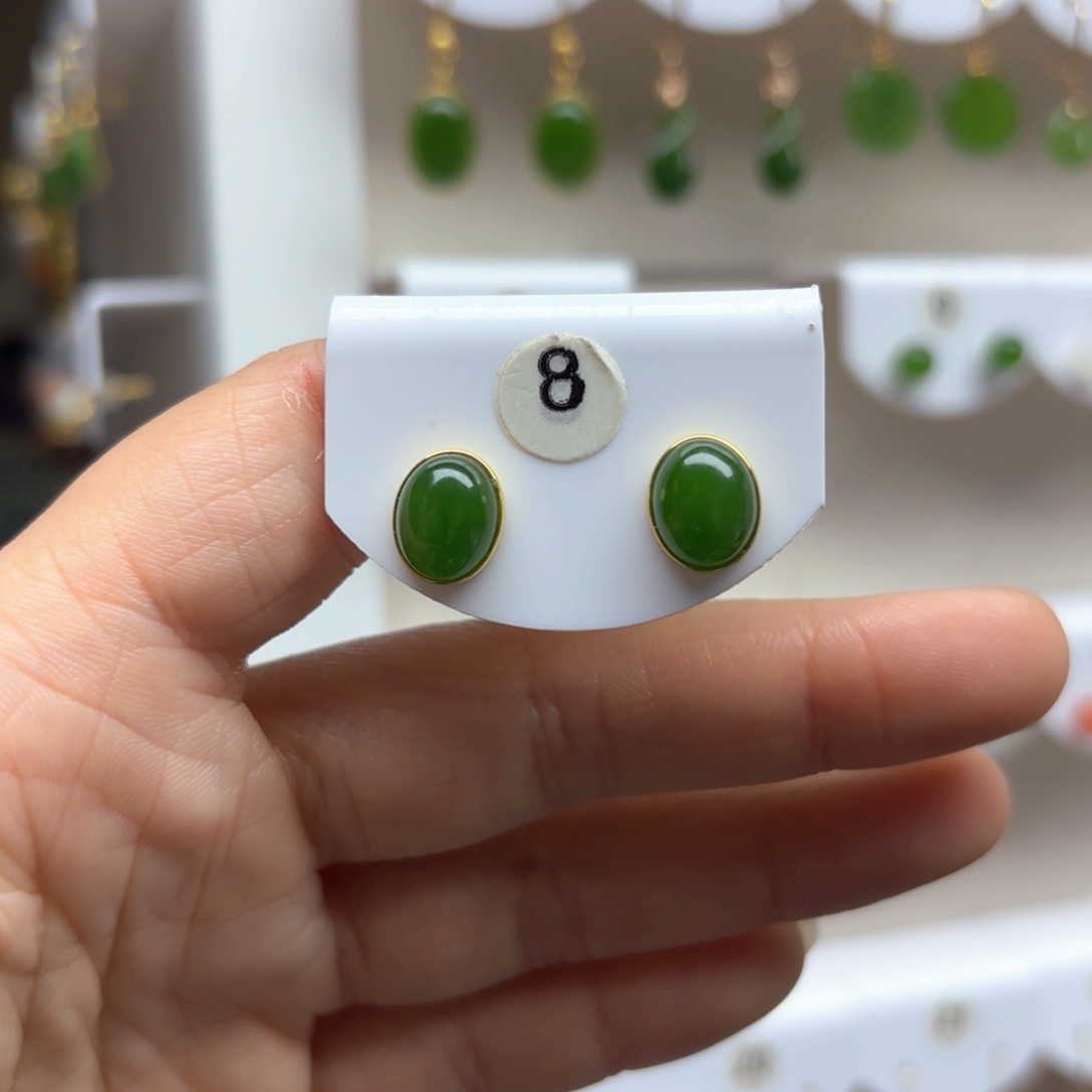 和田玉耳饰18K金镶嵌