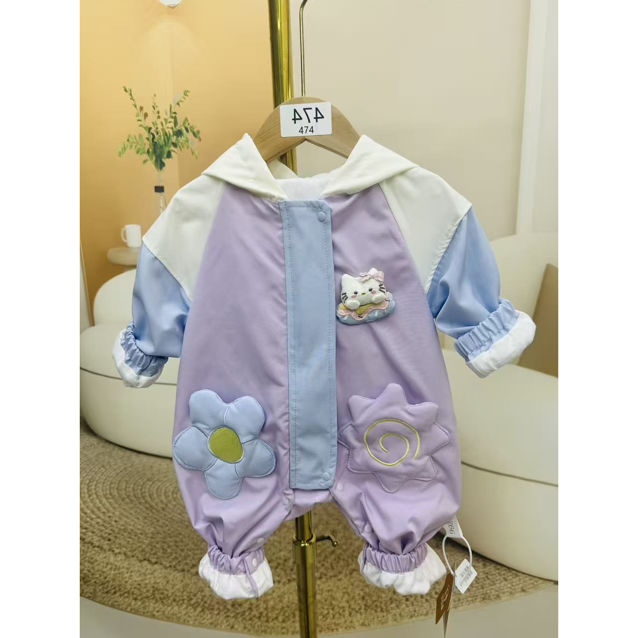 春秋猫咪可爱冲锋衣外套外出服纯棉爬服