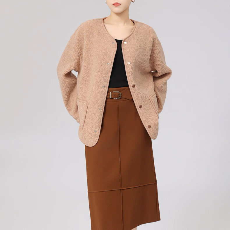 【商场同款】小香风外套2025秋冬新款时尚百搭圆领毛绒上衣女140067