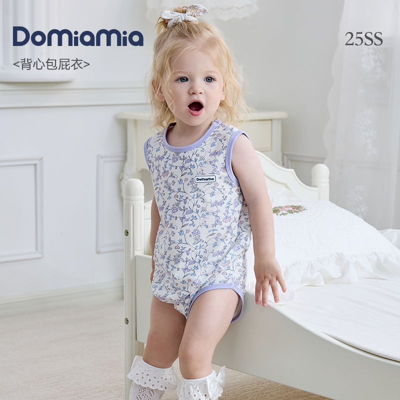 Domiamia无袖肩开包屁衣印花薄款宝宝婴儿服饰（TS）