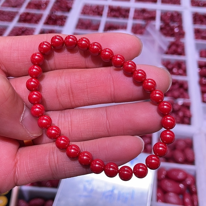 天然辰砂帝王砂6毫米30颗送一颗