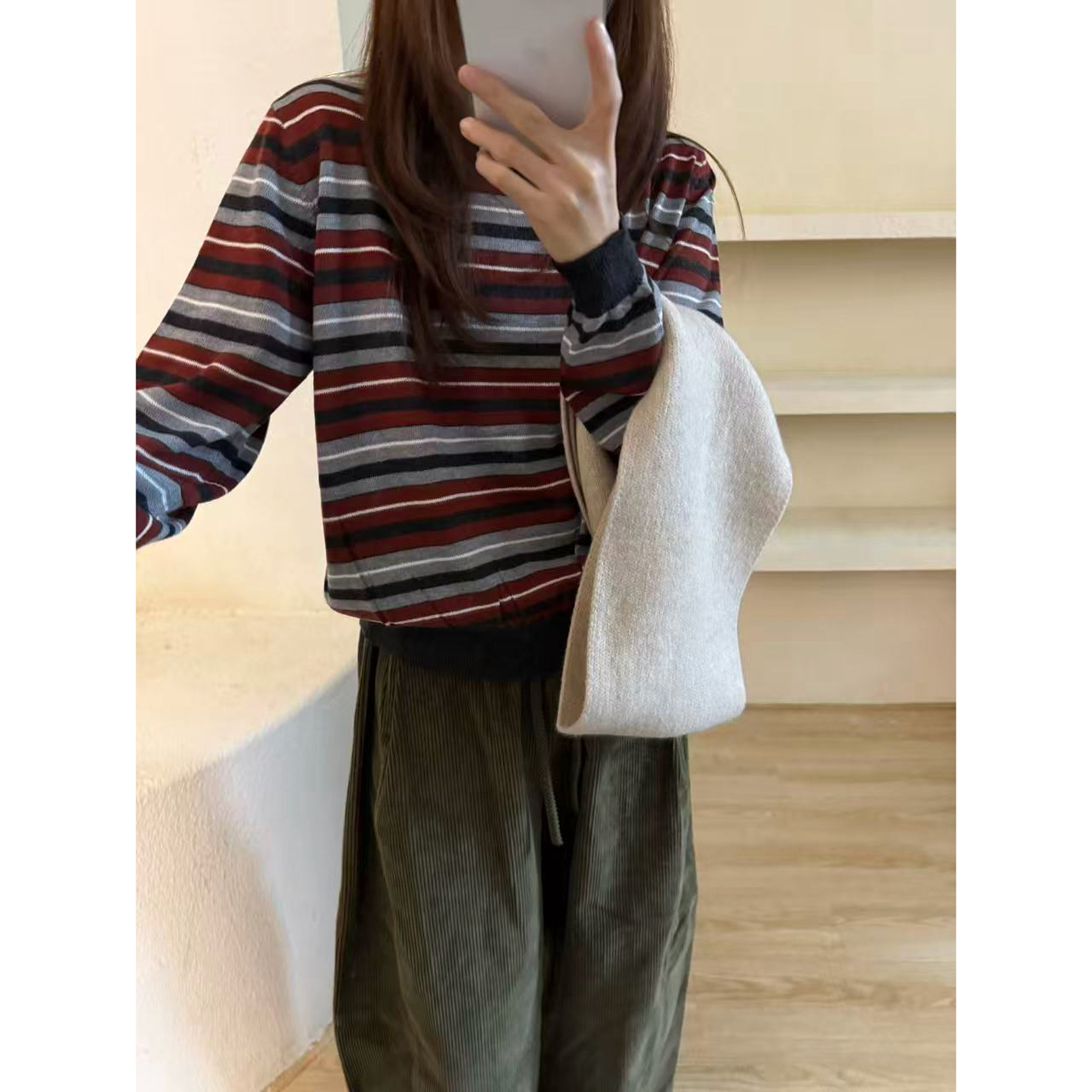 【仙仙推荐】撞色条纹显瘦气质针织上衣5339
