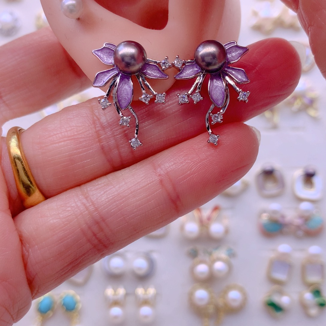 合金淡水珍珠耳饰