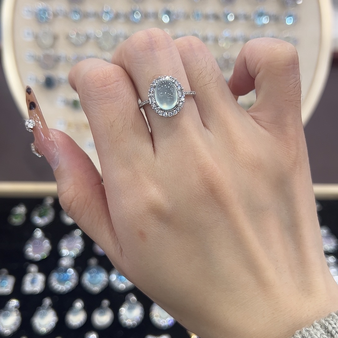 柠***水蛇纹石玉银S925镶嵌戒指