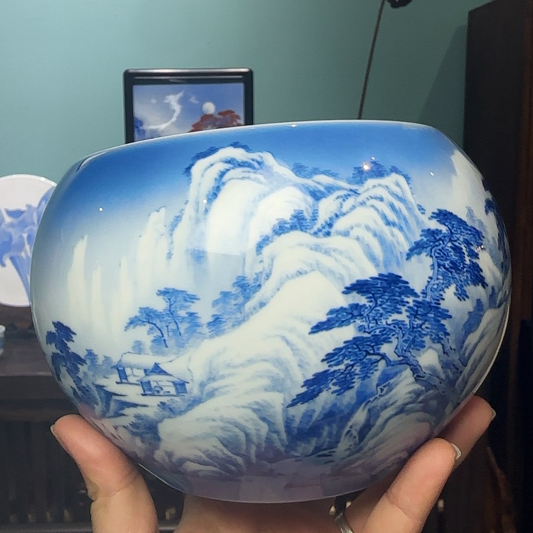 瓷片稻****鸡青花山水水洗