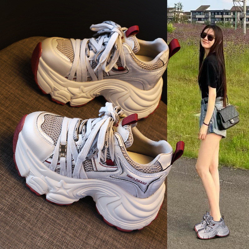 增高9CM厚底轻便老爹鞋女2025秋季新款运动休闲潮鞋女百搭休闲鞋
