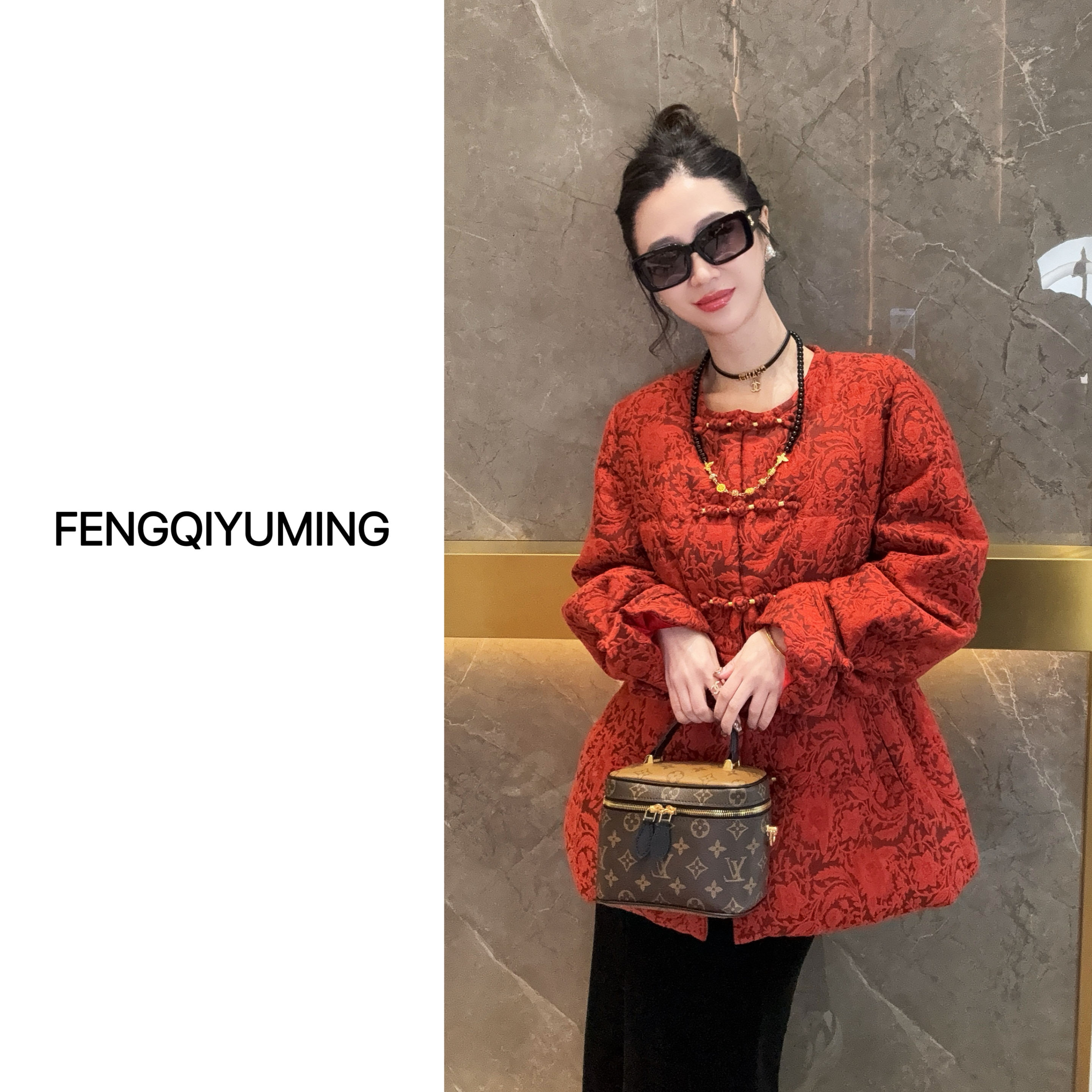 【苍山馥雪】新中式网红复古红色宽松圆领秋冬羽绒服