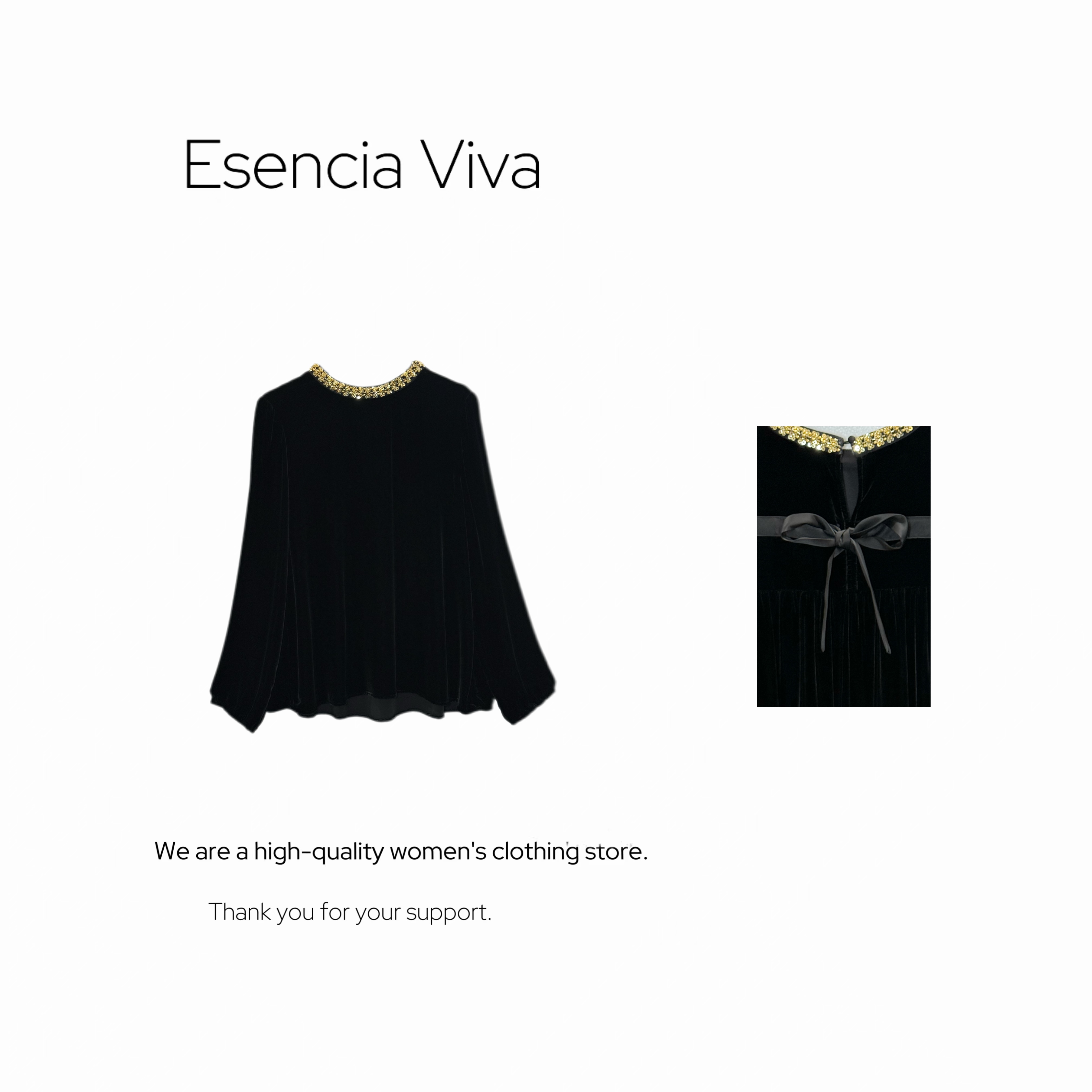 EV.【秋风微澜】100%桑蚕丝绒蝴蝶结亮片设计款气质长袖T恤EVZZ0733