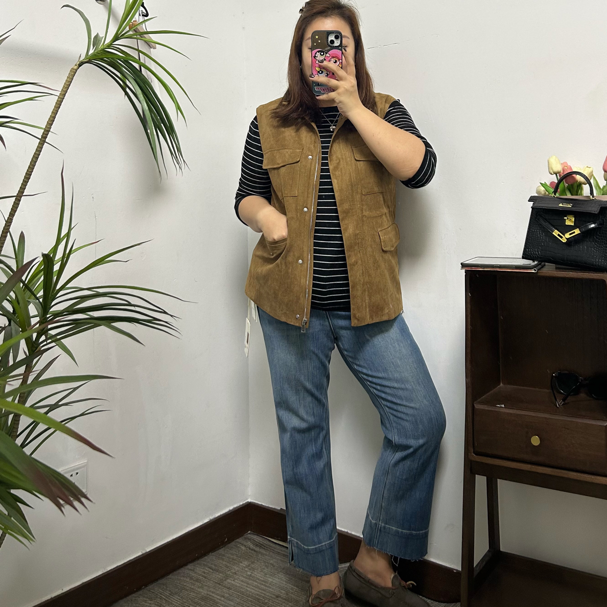 帅气立领老钱风麂皮马甲马夹大码微胖百搭显瘦韩版