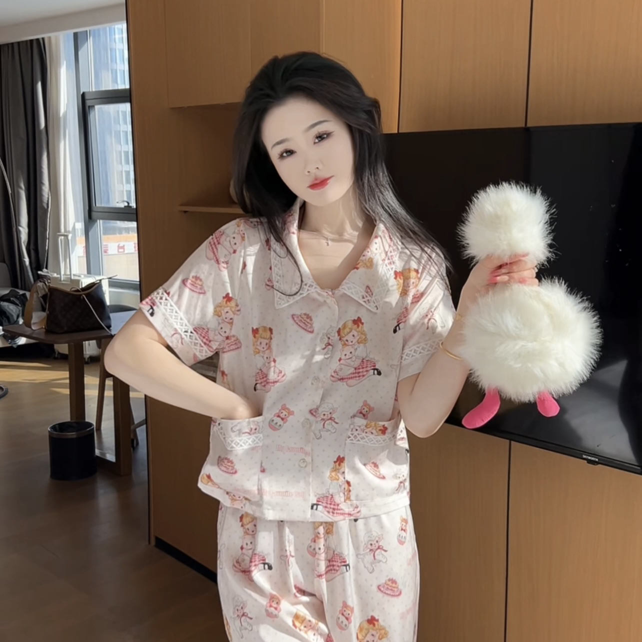 （小可爱）夏季休闲可爱精显瘦高级感睡衣女家居服套装短袖可外穿