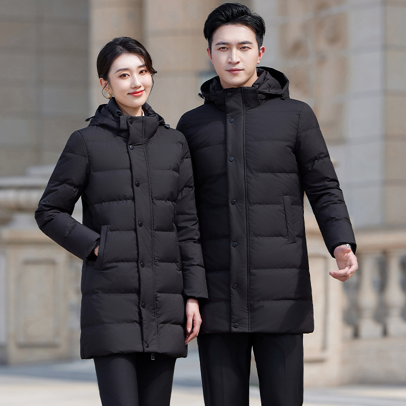 工作服职业羽绒服长款冬季男女同款商务白鸭绒工装4S店售楼部制服