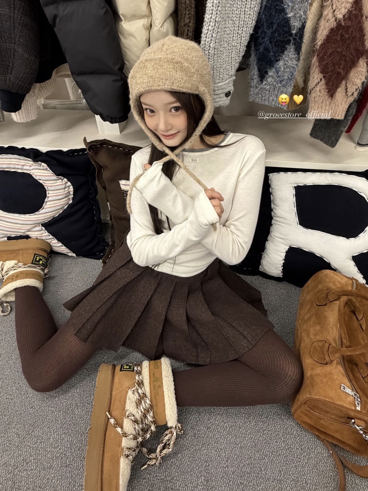 2025冬季新款 GROVE百搭撞色基础款假两件标签正肩长袖女装