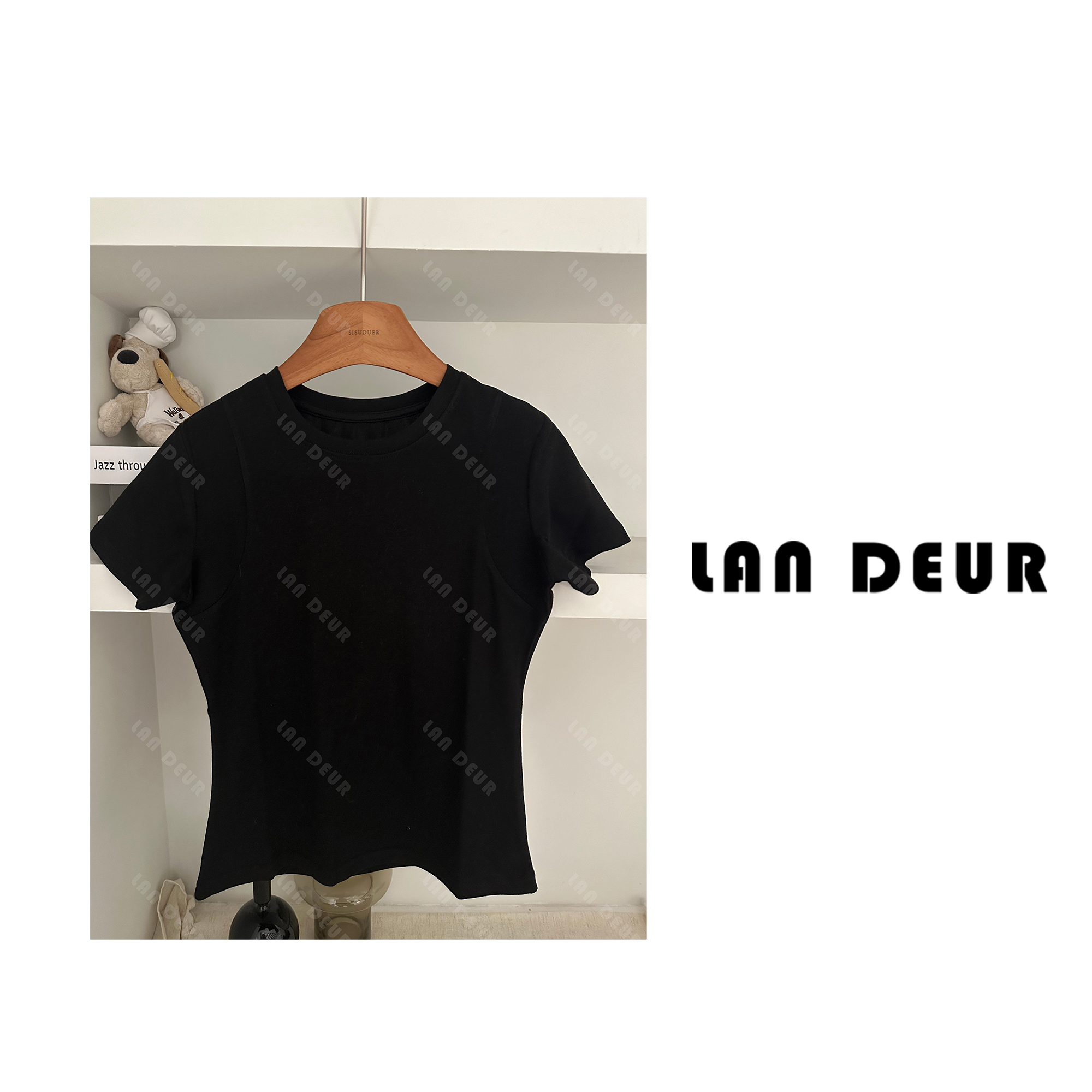 JIUJIU【杜森少女】时尚潮流休闲百搭夏季黑色设计师圆领显瘦T恤