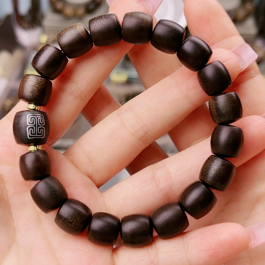 沉香手串紫棋玉化古董窖藏老料1.0桶珠