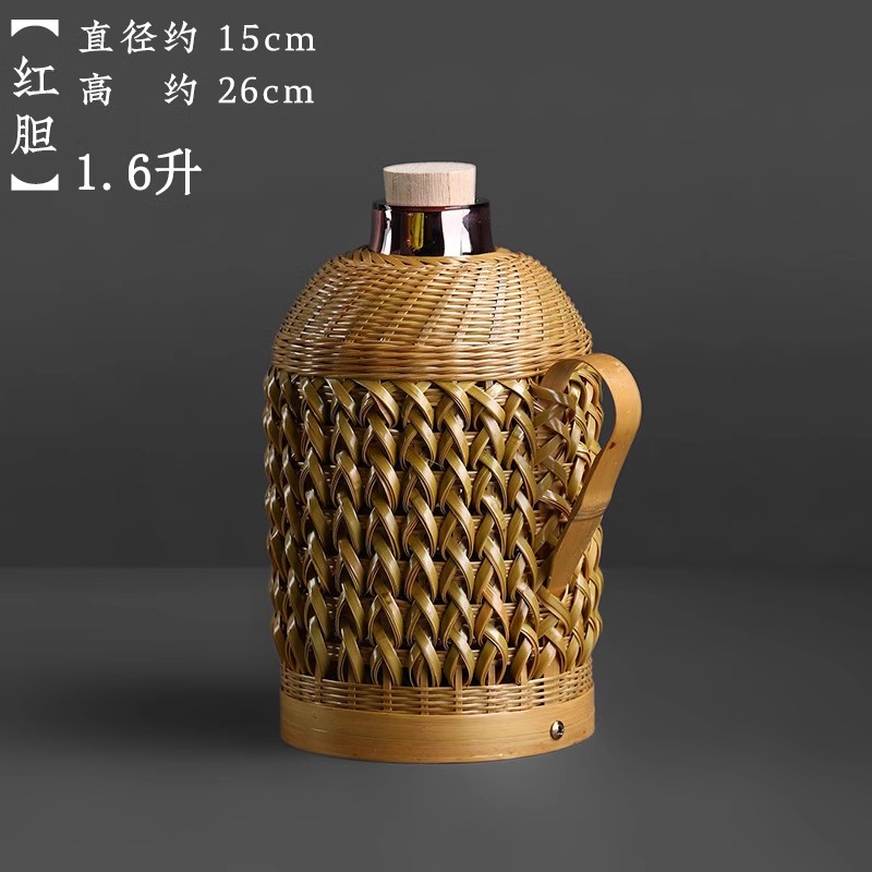 玉竹鱼纹1.6升红胆手工暖水瓶保温保冷开水壶玻璃内胆保温瓶木塞