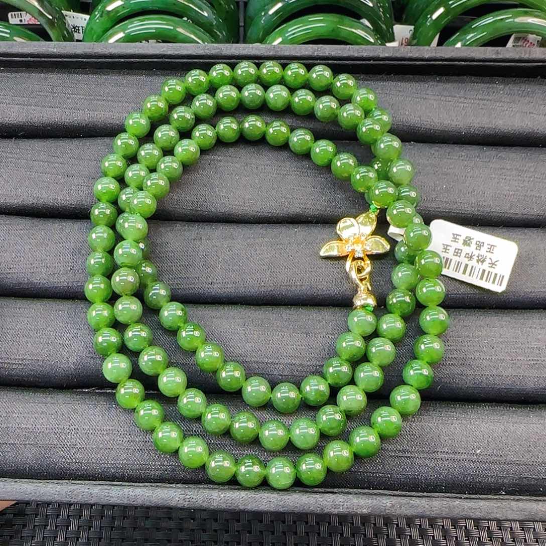 颈饰未镶嵌和田玉碧玉链子108颗卡8mm