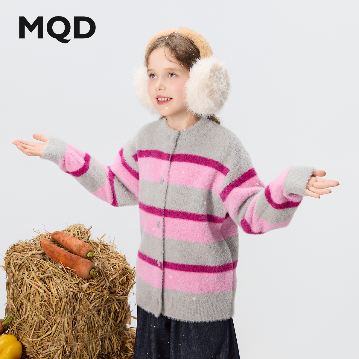【拜年服】MQD女童韩系条纹撞色百搭学院风针织开衫内搭6654W0709