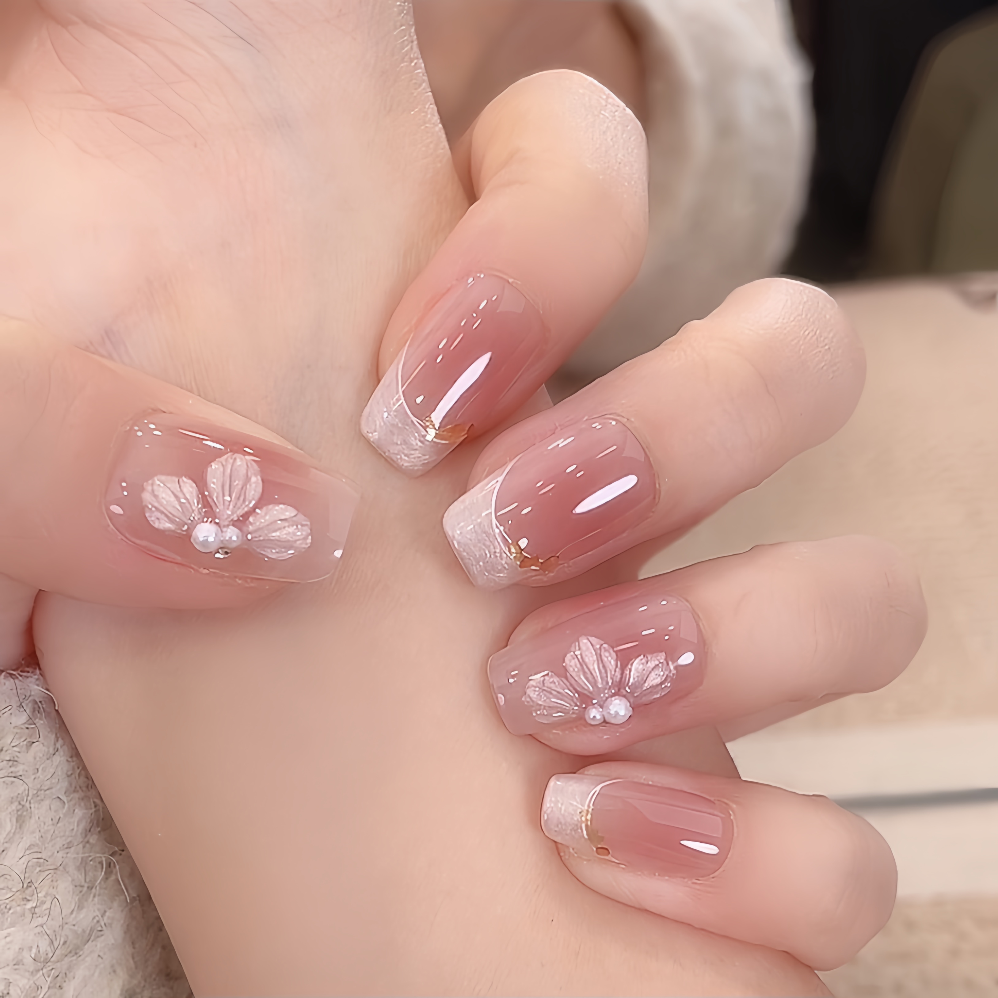 【梨花雪】秋冬冰透高级感手工雕花千金纯手工美甲穿戴甲新款秋冬