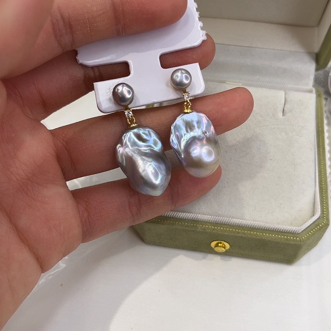 合金淡水珍珠耳饰