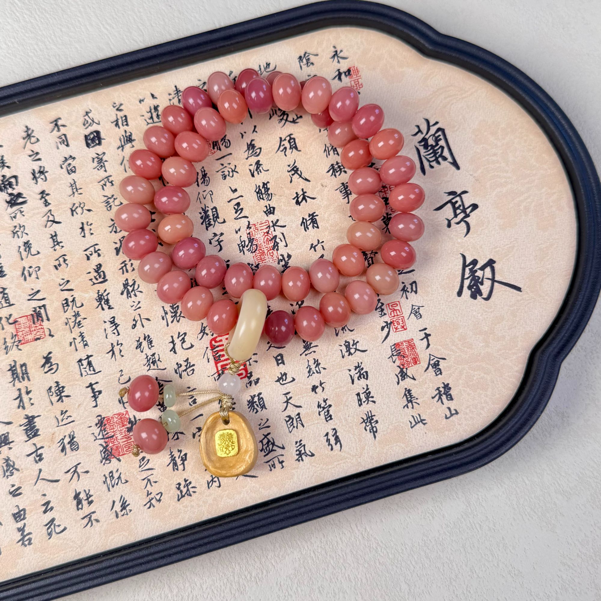 【甜心芭乐】菩提根双圈手串8*10乌梅子酱粉色首饰女士文玩盘串