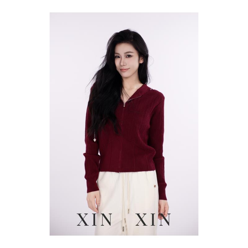 XIN XIN【树莓味】精致小红帽 安可拉红连帽针织衫