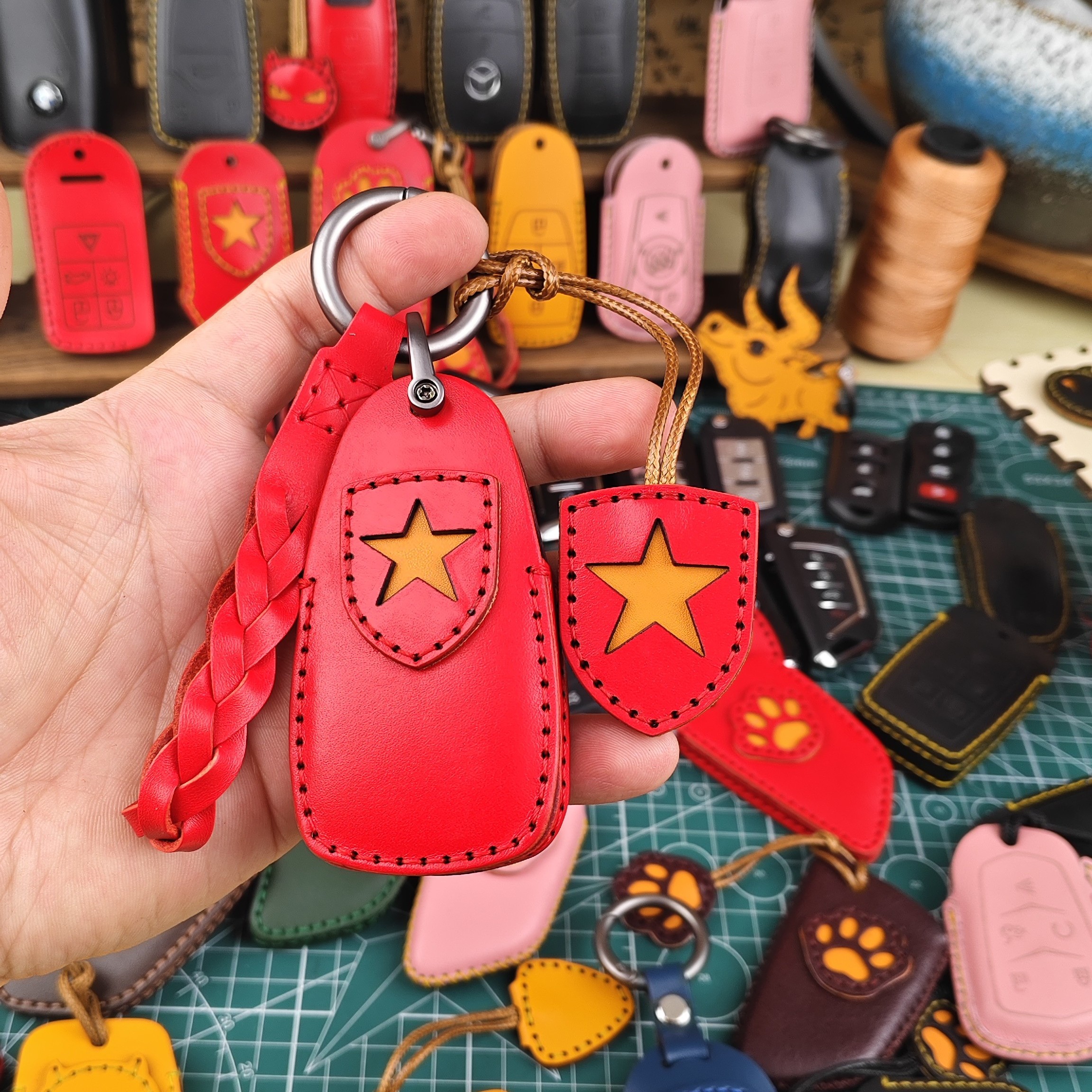 适用长安CS75PLUS真皮钥匙套95深蓝启源35头层牛皮55钥匙包扣