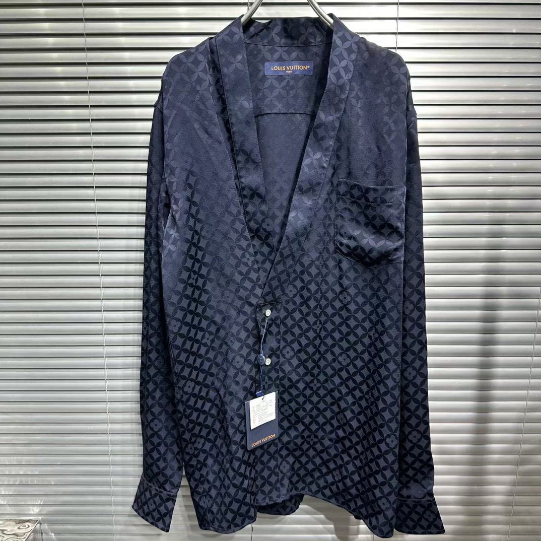 未使用 LouisVuitton/路易威登 x nigo3.0蓝色满印桑蚕丝衬衫s码