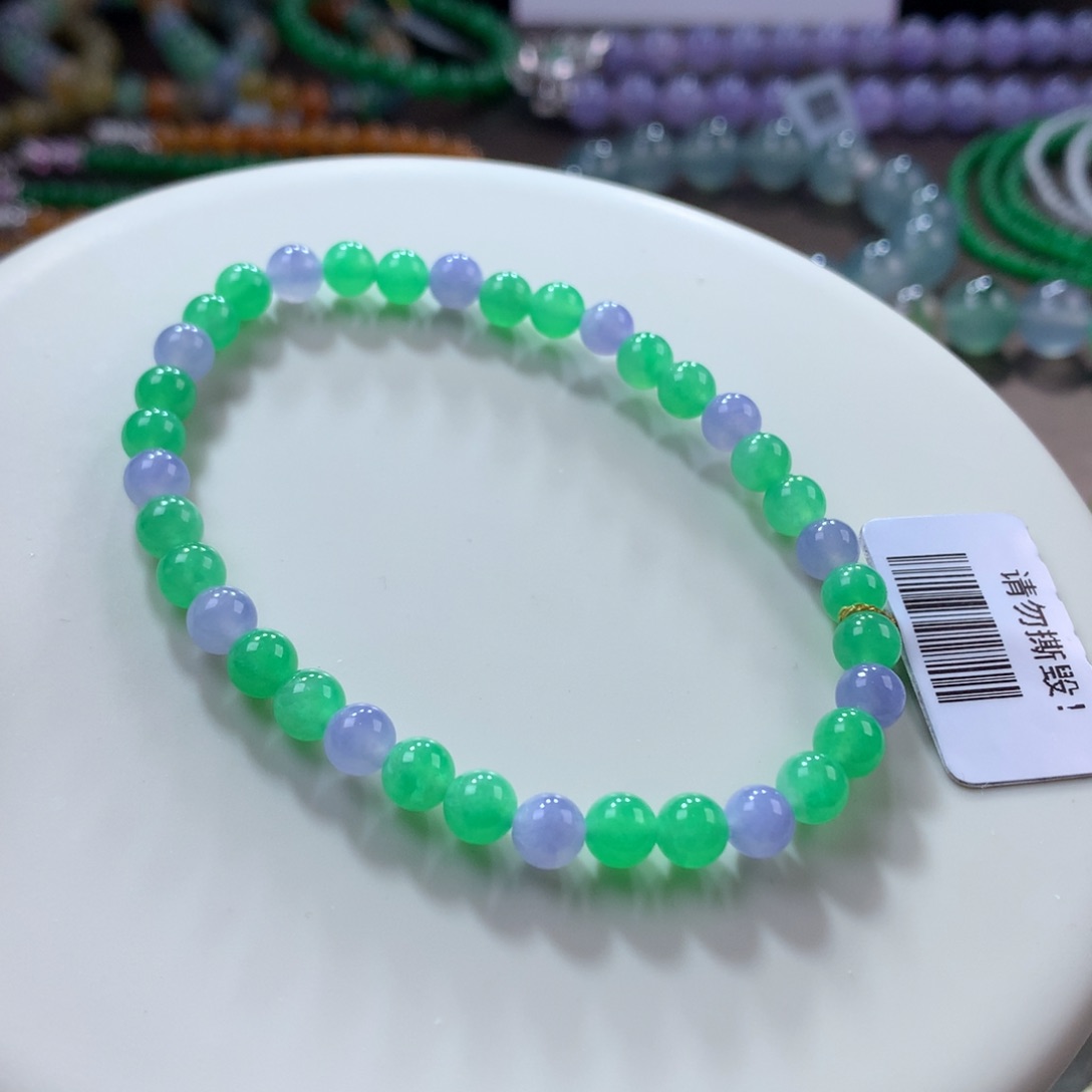 翡翠手链未镶嵌甜阳绿配浓紫