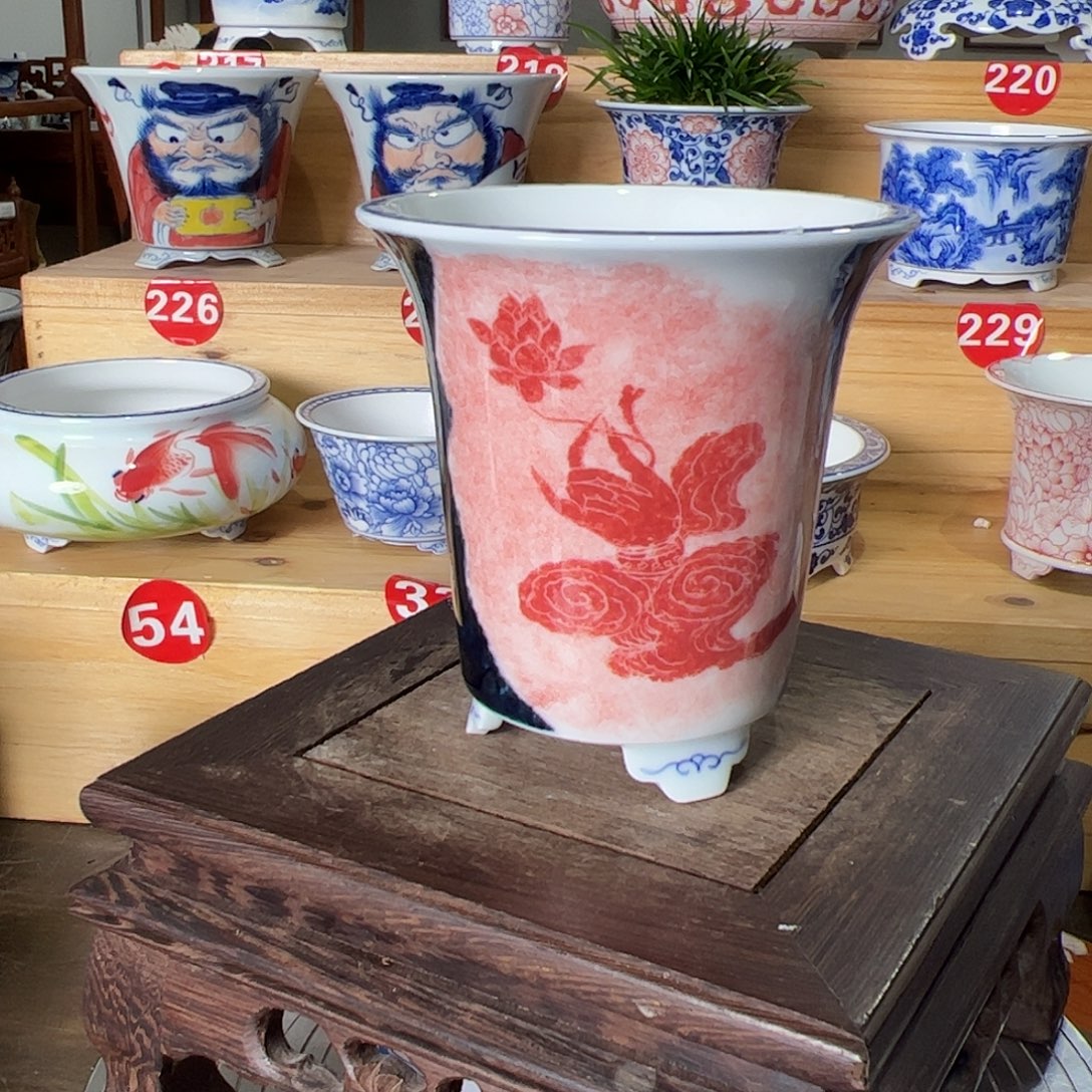 墨奈手绘陶瓷花盆内口7.5高9.1