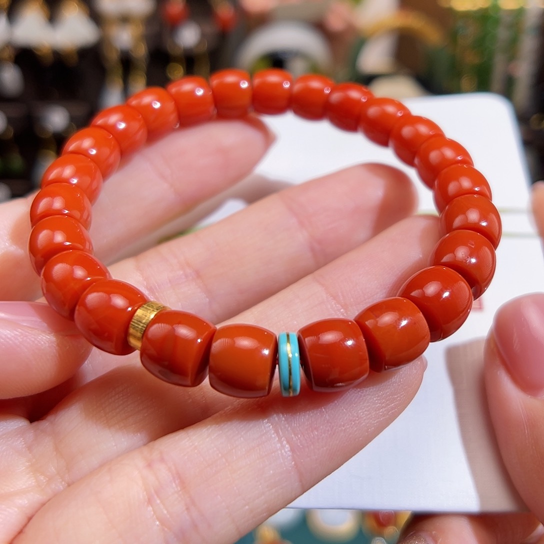 南红玛瑙手串18K金镶嵌