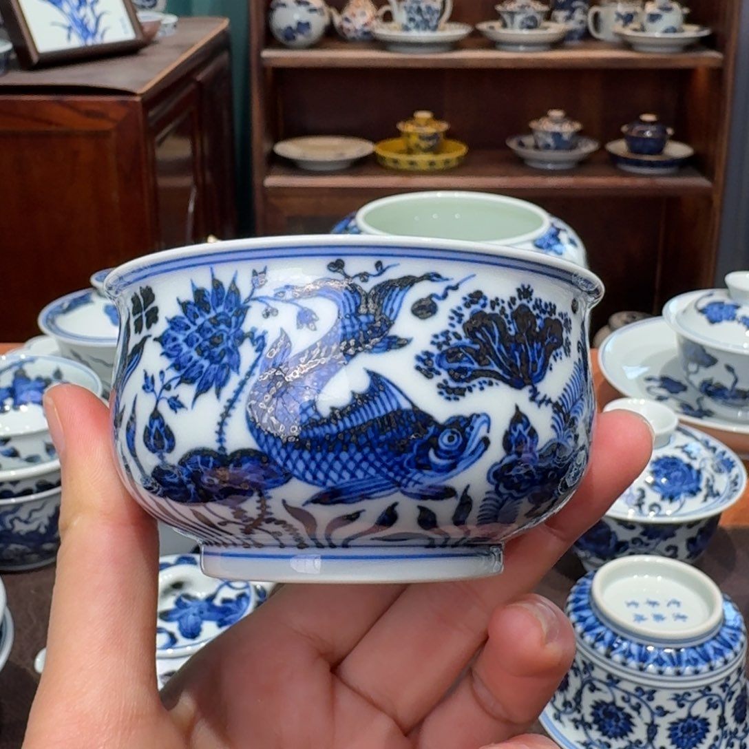 青花雯华堂手绘杯杯