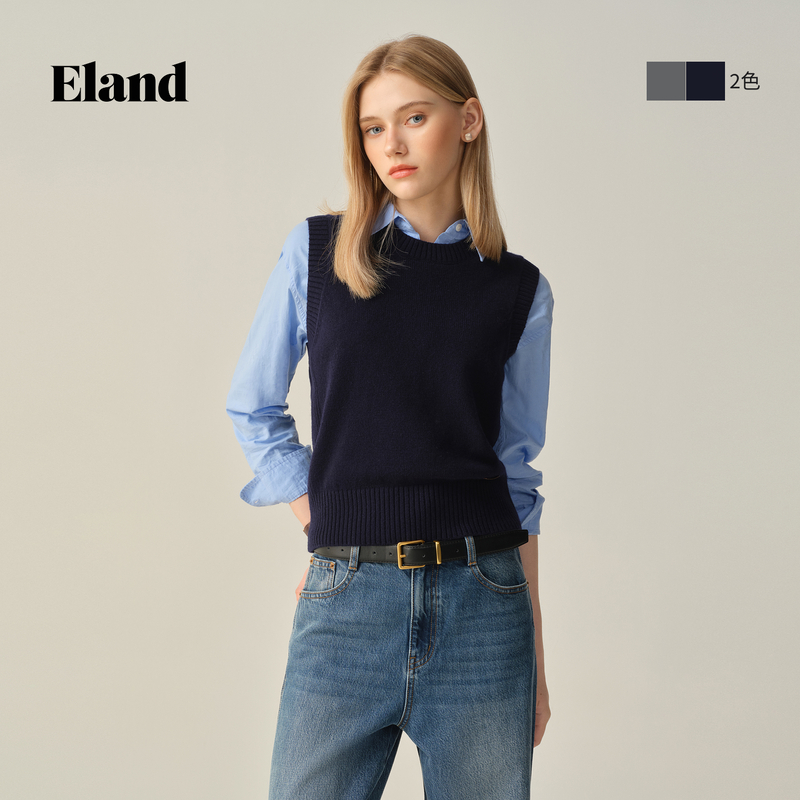 Eland衣恋时尚无袖套头针织马甲新款EEVKF49E01