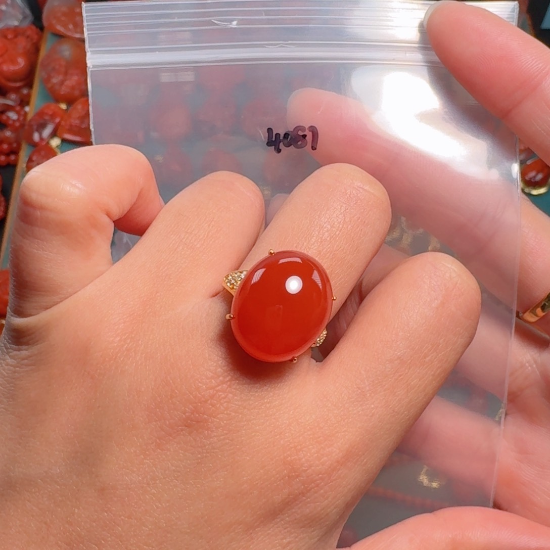 南红玛瑙南红戒指银S925镶嵌
