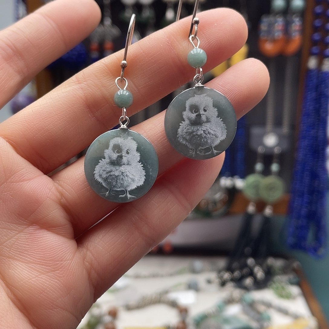 翡翠耳饰银S925镶嵌饰品