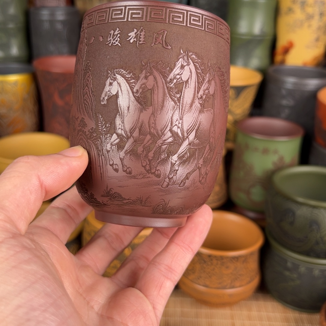 紫砂茶杯宜兴原矿紫砂杯