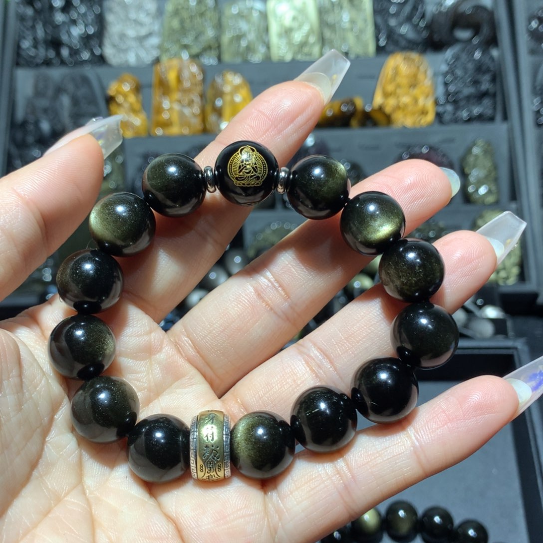 黑曜岩未镶嵌手链@****?