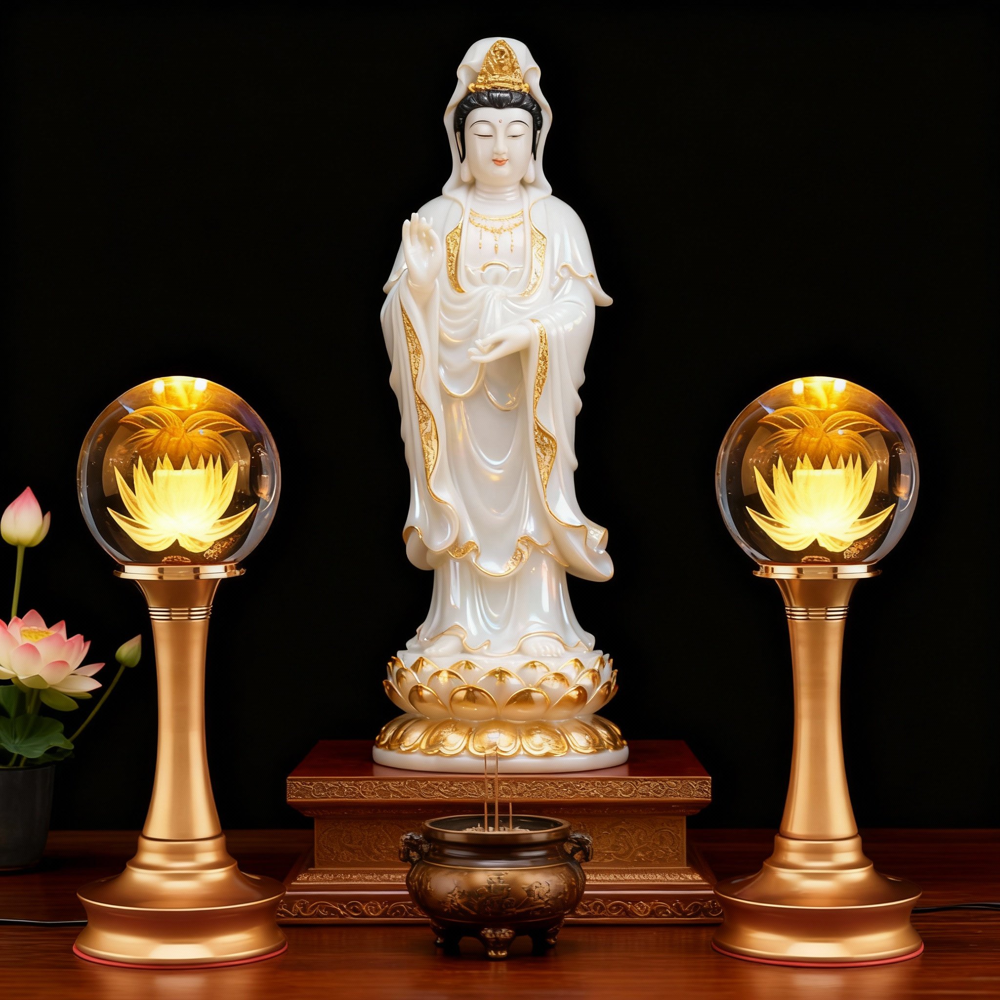 莲灯堂水晶莲花佛灯长明灯前灯佛堂七彩灯插电式佛堂照明灯