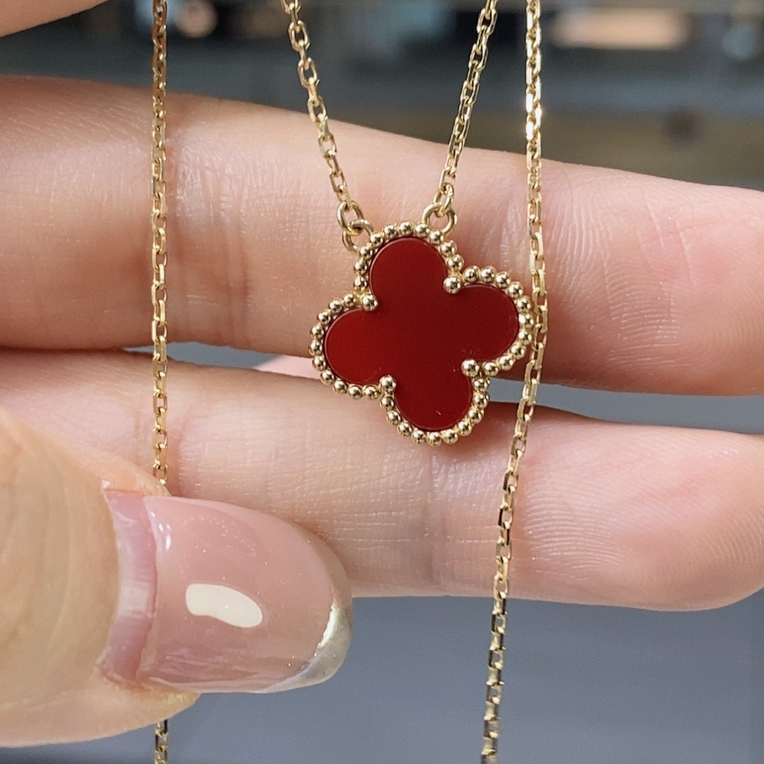 玛瑙/玉髓颈饰18K金镶嵌红15mm4.5克