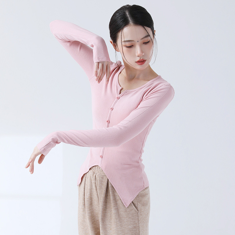 23161练功服长袖修身针织上衣开叉中国古典舞日常基训形体服舞蹈