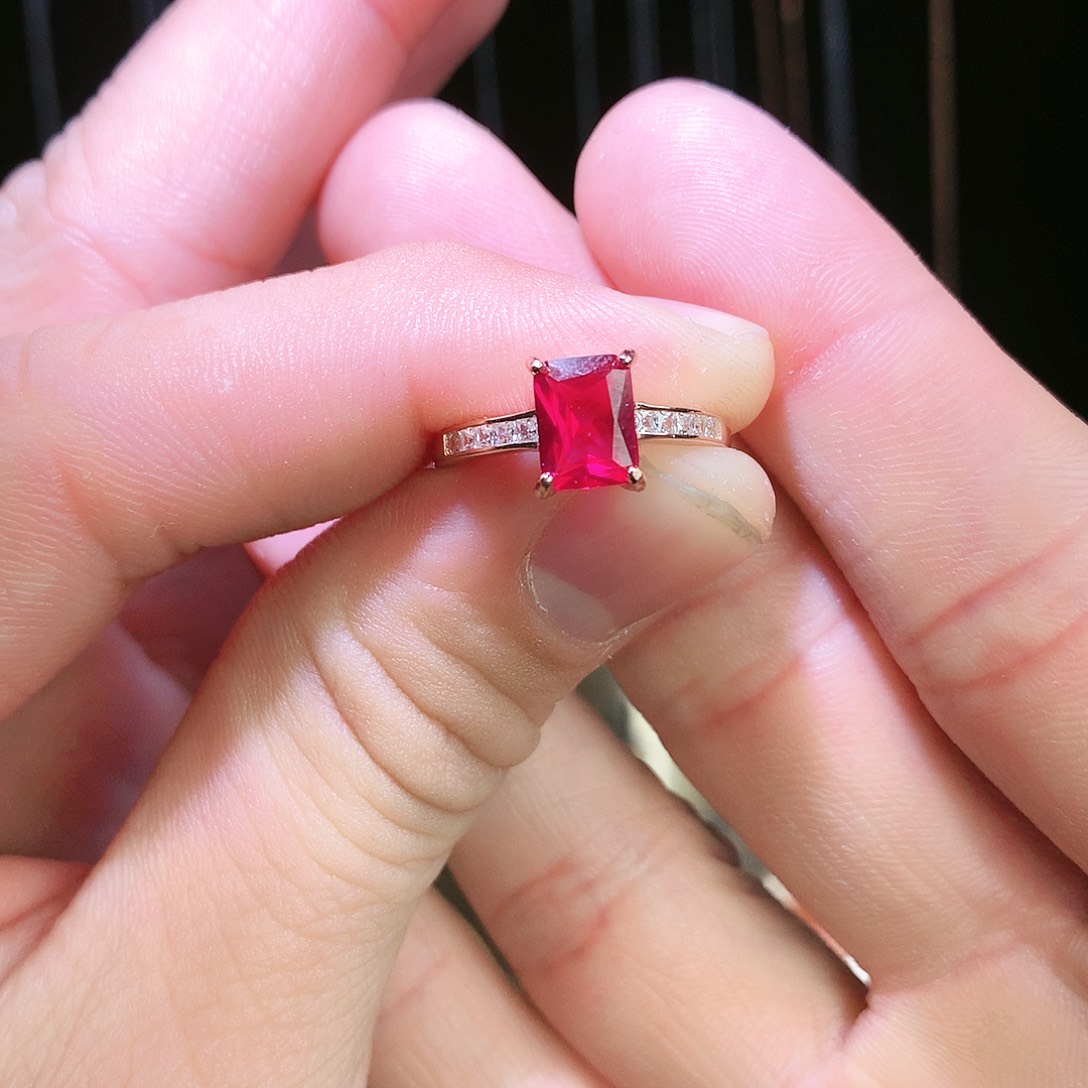 红宝石戒指银S925镶嵌