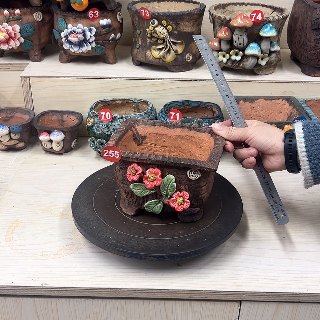 紫砂花盆255号内口13.5×10外高11